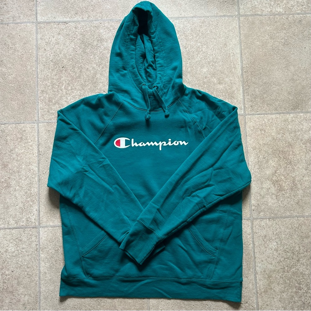 Teal Champion Hoodie Sweatshirt